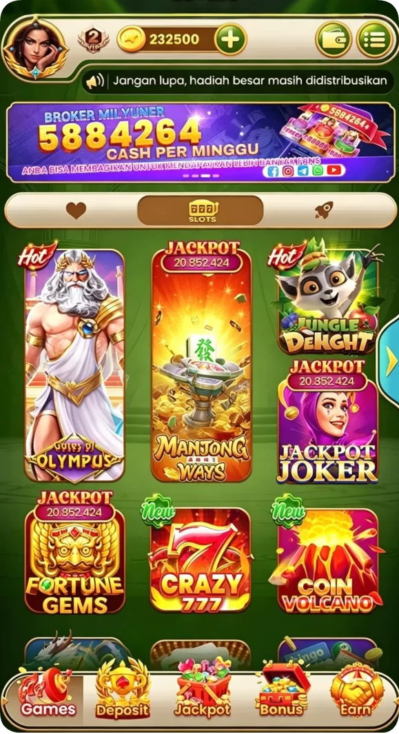 Tampilan utama aplikasi Aplikasi slot6000 Resmi dan Terpercaya di Android yang intuitif dan efisien.